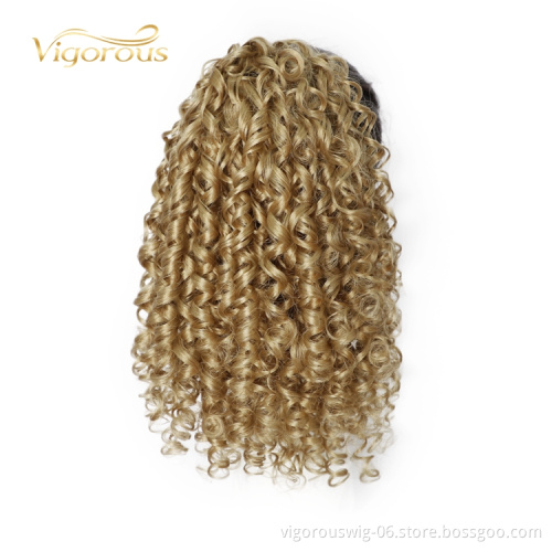 Wrap Around Jerry Curly Long Wholesale Chip On For Black Women Machine Made Sythentic Ponytail Hair Extensions